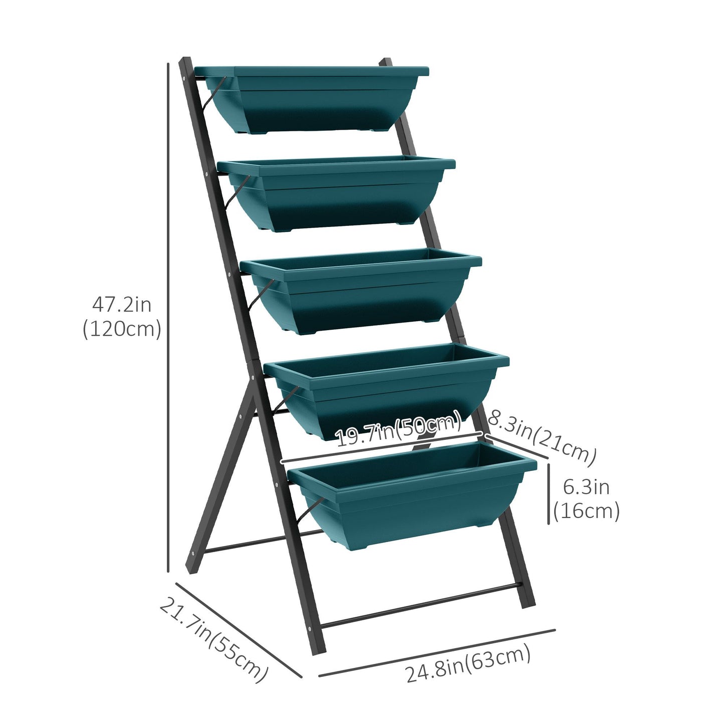 5-Tier Raised Garden Bed with 5 Planter Box, Outdoor Plant Stand Grow Containers with Leaking Holes, Green