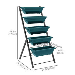5-Tier Raised Garden Bed with 5 Planter Box, Outdoor Plant Stand Grow Containers with Leaking Holes, Green