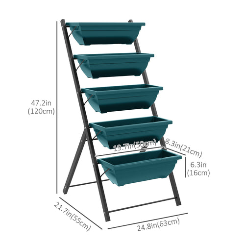 5-Tier Raised Garden Bed with 5 Planter Box, Outdoor Plant Stand Grow Containers with Leaking Holes, Green