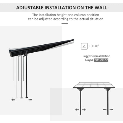 10' x 10' Outdoor Hardtop Pergola Gazebo with Adjustable Height, Aluminum Pergola with Polycarbonate Roof, UV Protection, Grey