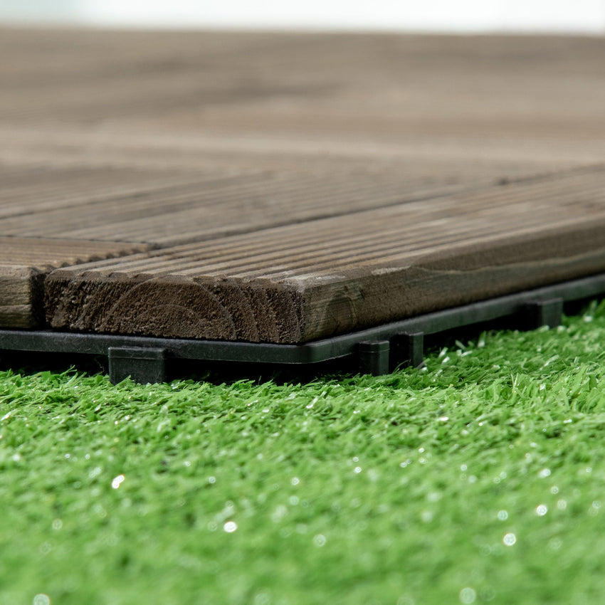 27 Pcs Wooden Interlocking Deck Tiles, 12" x 12" Non-slip Flooring Tiles for Indoor Outdoor Patio Balcony, Grey