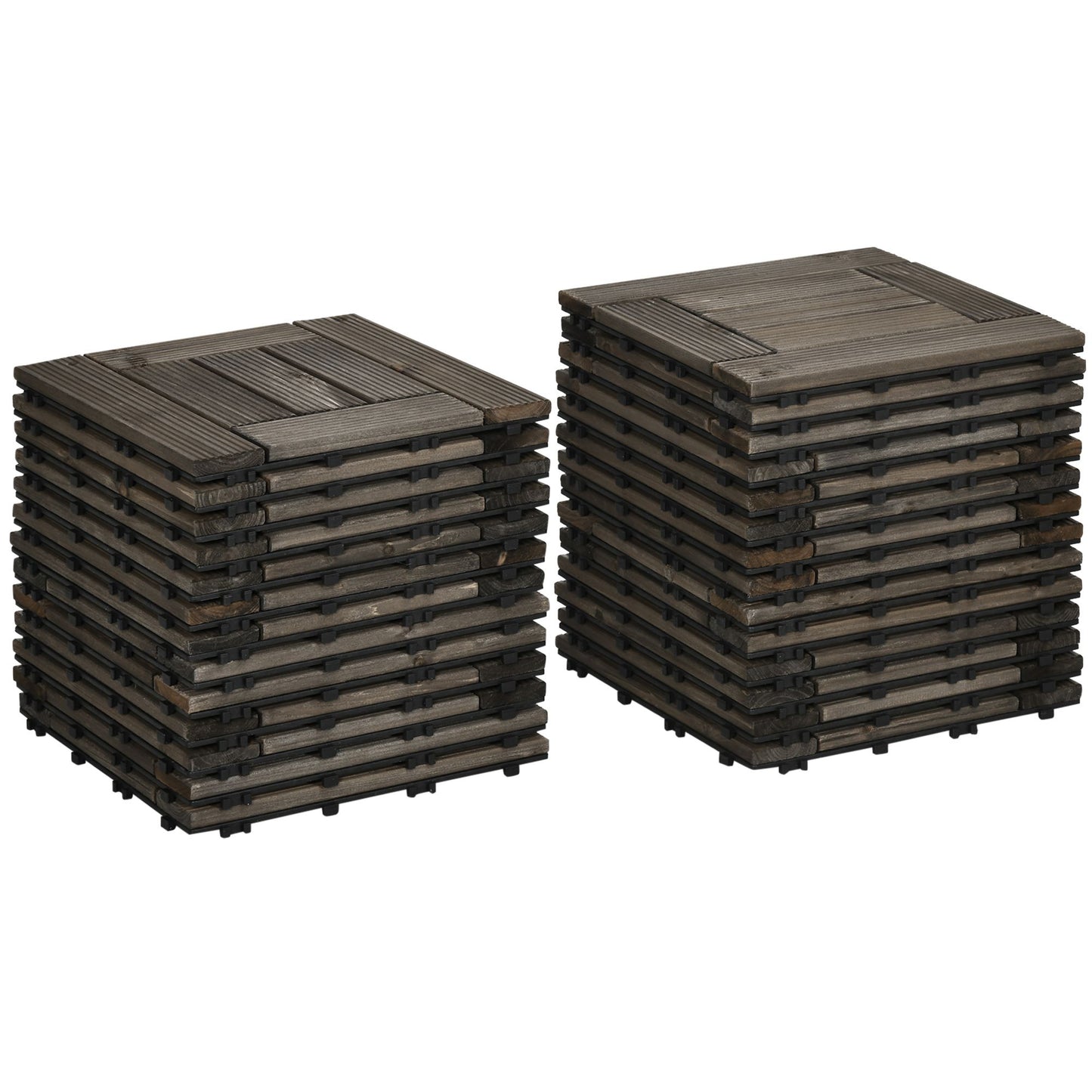 27 Pcs Wooden Interlocking Deck Tiles, 12" x 12" Non-slip Flooring Tiles for Indoor Outdoor Patio Balcony, Grey