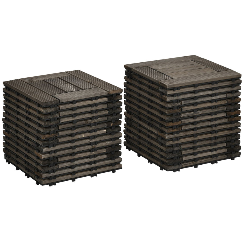 27 Pcs Wooden Interlocking Deck Tiles, 12" x 12" Non-slip Flooring Tiles for Indoor Outdoor Patio Balcony, Grey