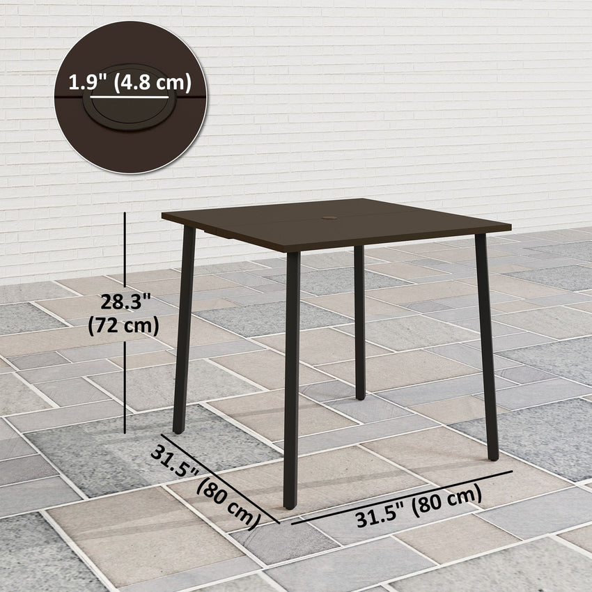 Patio Dining Table with Umbrella Hole for 4 People, Aluminium Legs, for Backyard Lawn Balcony, 31.5" x 31.5", Brown