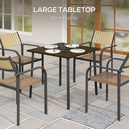Patio Dining Table with Umbrella Hole for 4 People, Aluminium Legs, for Backyard Lawn Balcony, 31.5" x 31.5", Brown