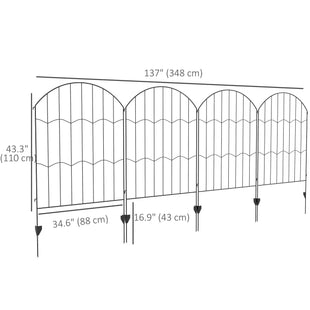 4 Pack Garden Fencing for Yard, Decorative Fence Panels as Animal Barrier and Flower Edging, Circle, Black, Wave