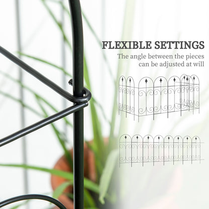 Outdoor Metal Garden Fence Panels, Animal Barrier & Border Edging for Yard, Patio, 8 Pack, Scrollworks and Spears