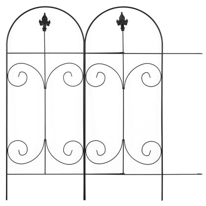 Outdoor Metal Garden Fence Panels, Animal Barrier & Border Edging for Yard, Patio, 8 Pack, Scrollworks and Spears