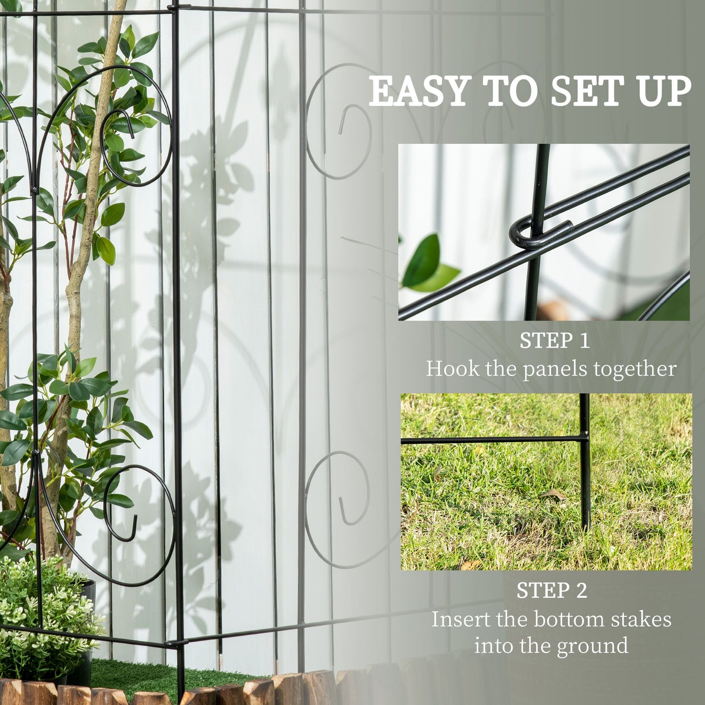 Outdoor Metal Garden Fence Panels, Animal Barrier & Border Edging for Yard, Patio, 8 Pack, Scrollworks and Spears
