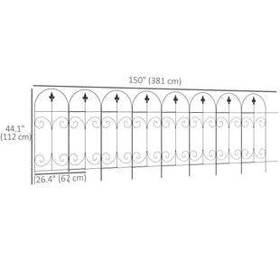 Outdoor Metal Garden Fence Panels, Animal Barrier & Border Edging for Yard, Patio, 8 Pack, Scrollworks and Spears