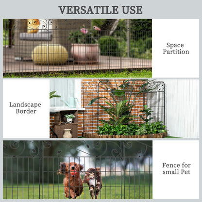 Outdoor Metal Garden Fence Panels, Animal Barrier & Border Edging for Yard, Patio, 4 Pack, Square Vines