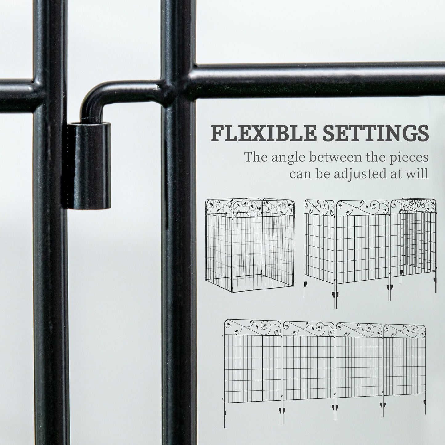 Outdoor Metal Garden Fence Panels, Animal Barrier & Border Edging for Yard, Patio, 4 Pack, Square Vines