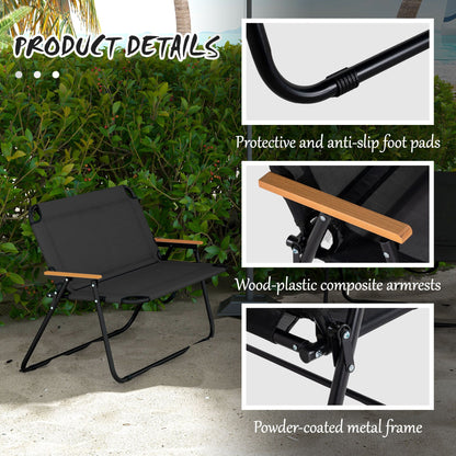 2-Seat Folding Patio Camping Chair, Sports Chair with Armrest, Mesh Fabric Seat for Lawn, Black