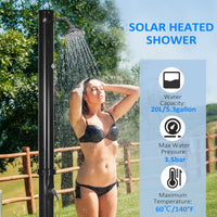 7.3FT 5.3 Gallon Solar Heated Shower, 2-Section Outdoor Shower with Shower Head, Foot Shower, Temperature Display for Backyard, Poolside, Spa, Beach, Black