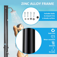 7.3FT 5.3 Gallon Solar Heated Shower, 2-Section Outdoor Shower with Shower Head, Foot Shower, Temperature Display for Backyard, Poolside, Spa, Beach, Black
