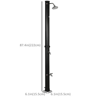 7.3FT 5.3 Gallon Solar Heated Shower, 2-Section Outdoor Shower with Shower Head, Foot Shower, Temperature Display for Backyard, Poolside, Spa, Beach, Black
