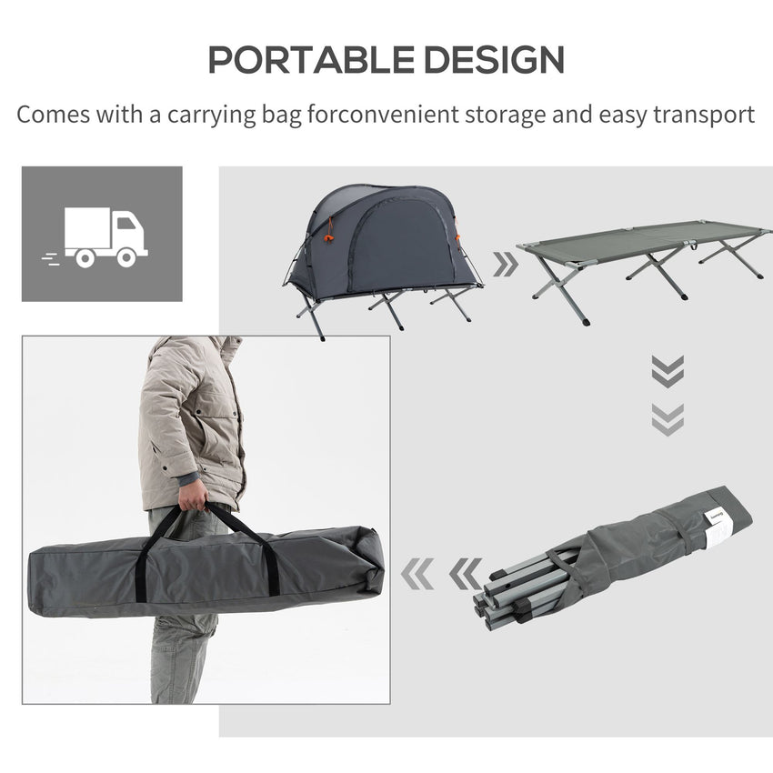 Camping Tent Cot, Multifunctional Folding Tent Combo, Portable Off-Ground Tent Shelter with Self-Inflating Air Mattress and Carry Bag for 1 Person