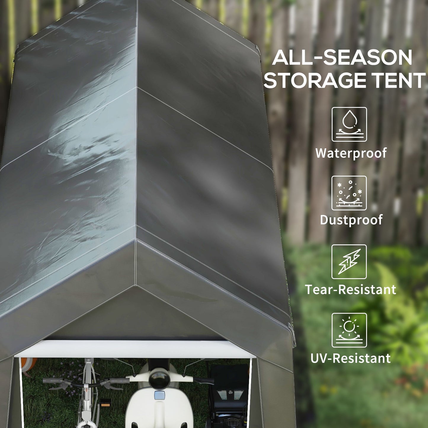 7' x 12' Outdoor Storage Shed Portable Garage with Roll-up Door for Motorcycle, Bike, Garden Tools, Dark Grey