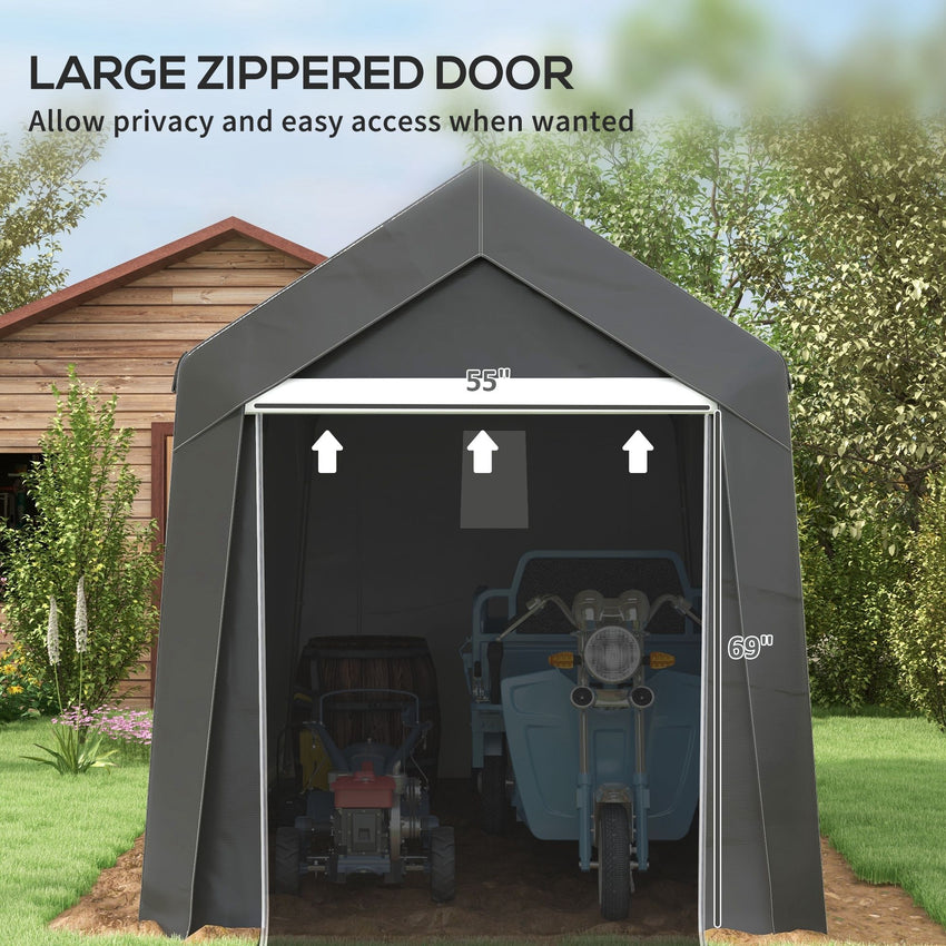 7' x 12' Outdoor Storage Shed Portable Garage with Roll-up Door for Motorcycle, Bike, Garden Tools, Dark Grey