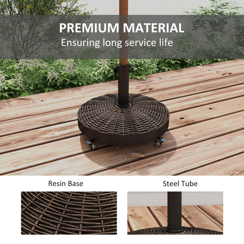 20.5" Round Parasol Base Resin Patio Umbrella Base Garden Parasol Holder Outdoor Offset Weight Stand with Wheels Bronze