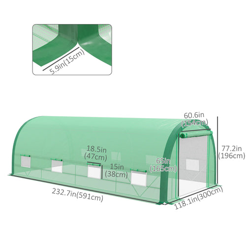 19.5' x 10' x 6.5' Upgraded Tunnel Greenhouse Green House with Mesh Door and Windows, 15 Plant Labels and Gloves, Green