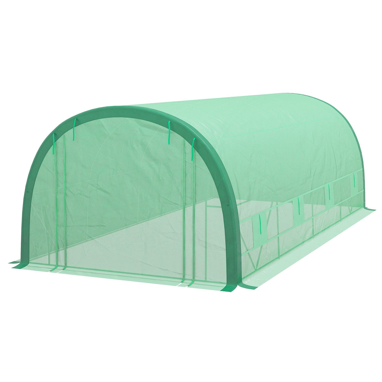 19.5' x 10' x 6.5' Upgraded Tunnel Greenhouse Green House with Mesh Door and Windows, 15 Plant Labels and Gloves, Green