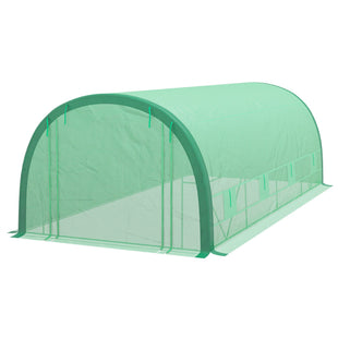 19.5' x 10' x 6.5' Upgraded Tunnel Greenhouse Green House with Mesh Door and Windows, 15 Plant Labels and Gloves, Green