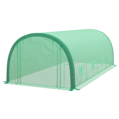 19.5' x 10' x 6.5' Upgraded Tunnel Greenhouse Green House with Mesh Door and Windows, 15 Plant Labels and Gloves, Green