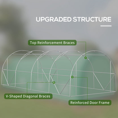 19.5' x 10' x 6.5' Upgraded Tunnel Greenhouse Green House with Mesh Door and Windows, 15 Plant Labels and Gloves, Green