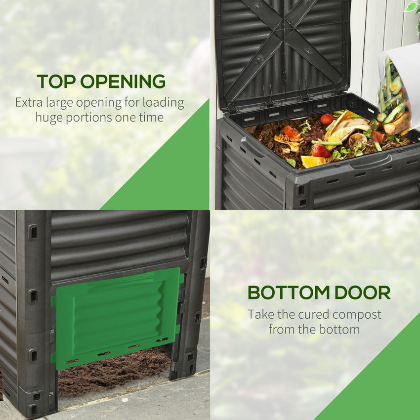Outdoor Compost Bin Garden Container, Fast Creation of Fertile Soil Aerating Compost Box, 80 Gallon, Green