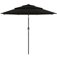 9FT 3 Tiers Patio Umbrella Parasol with Crank, Push Button Tilt for Deck, Backyard and Lawn, Black