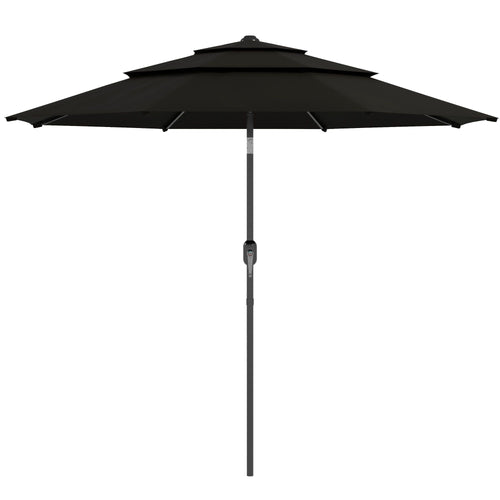 9FT 3 Tiers Patio Umbrella Parasol with Crank, Push Button Tilt for Deck, Backyard and Lawn, Black