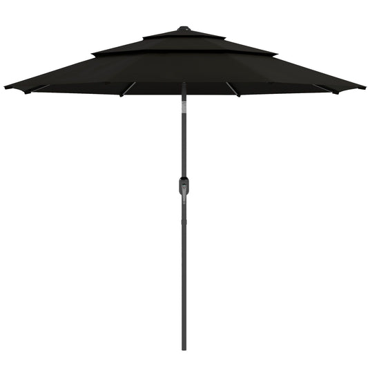 9FT 3 Tiers Patio Umbrella Parasol with Crank, Push Button Tilt for Deck, Backyard and Lawn, Black