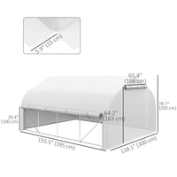 13 x 9.8ft Walk-in Polytunnel Greenhouse, Zipped Roll Up Sidewalls, Mesh Door, 8 Mesh Windows, Tunnel Warm House Tent with PE Cover, Plant Labels and Gloves, White