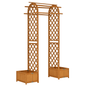 7.7FT Garden Arch with 2 Foldable Planter Boxes, Outdoor Wooden Trellis Arbor for Ceremony Party Weddings, Brown