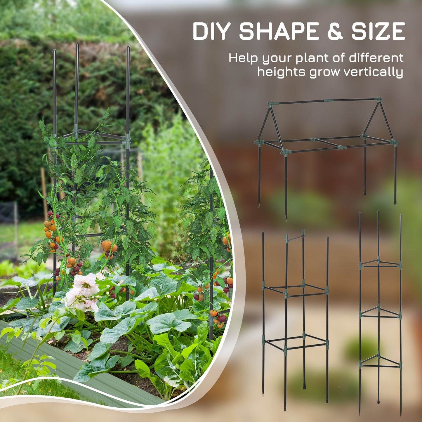 3 Pack Tomato Cage Set, 72 Inch DIY Tomato Plant Support Trellis, Tomato Trellis for Climbing Vegetables, Flowers and Fruits, Dark Green