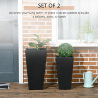 Set of 2 Tall Planters with Drainage Holes, 22" / 18" Outdoor Flower Pots for Patio, Yard, Garden, Black