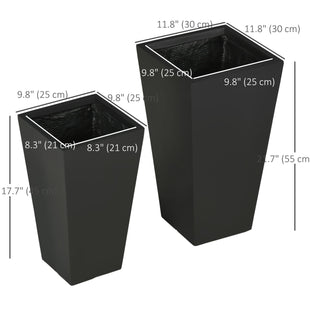 Set of 2 Tall Planters with Drainage Holes, 22" / 18" Outdoor Flower Pots for Patio, Yard, Garden, Black