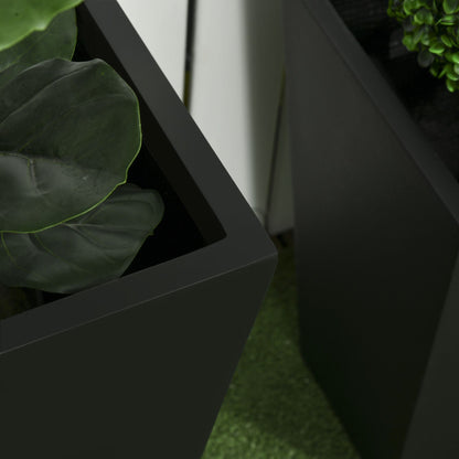 Set of 2 Tall Planters with Drainage Holes, 22" / 18" Outdoor Flower Pots for Patio, Yard, Garden, Black