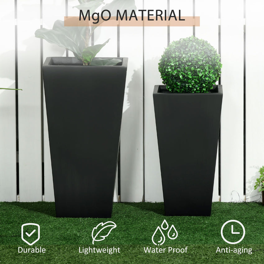 Set of 2 Tall Planters with Drainage Holes, 22" / 18" Outdoor Flower Pots for Patio, Yard, Garden, Black