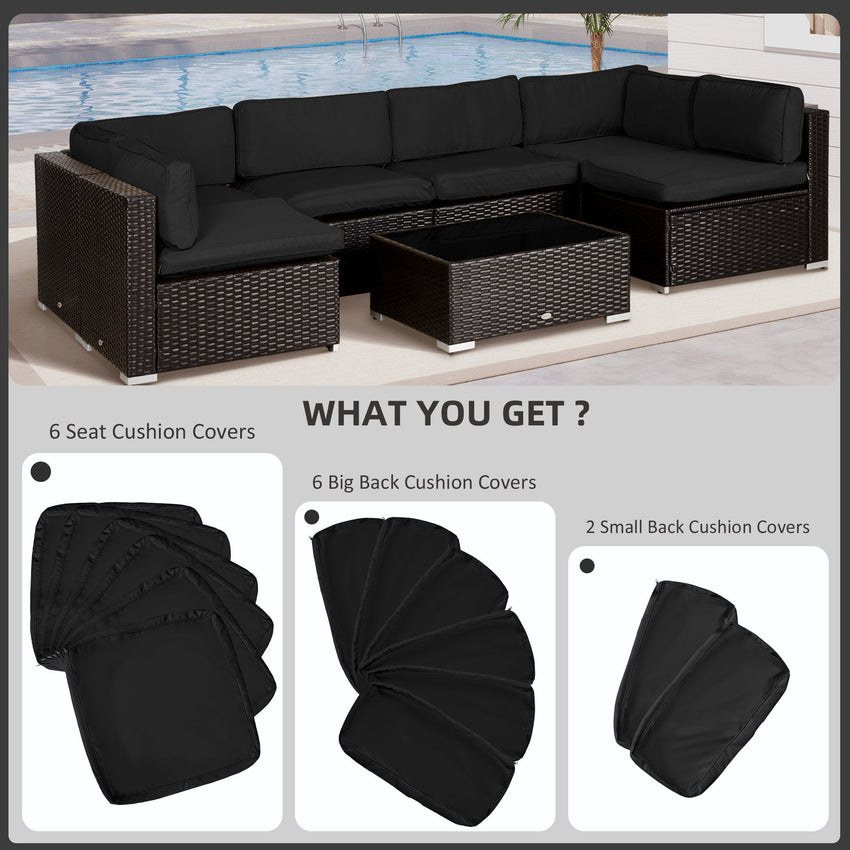 Outdoor 14pc Patio Rattan Sofa Set Cushion Polyester Cover Replacement Set - No Cushion Included, Black