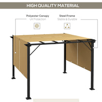 10' x 10' Retractable Pergola Canopy for Backyard, Brown