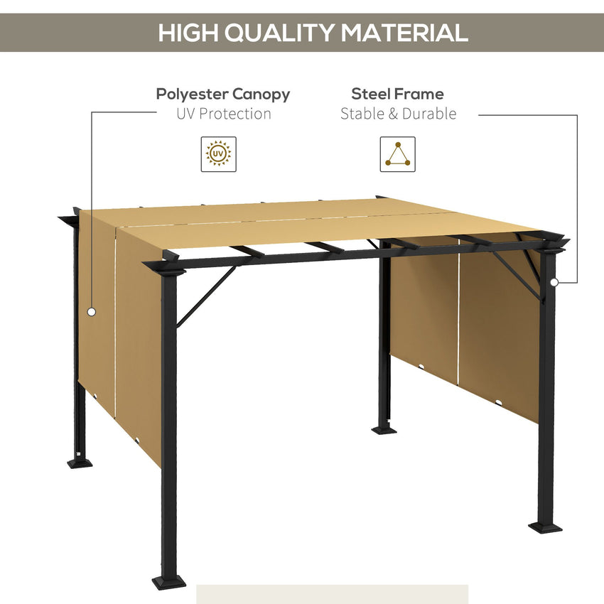 10' x 10' Retractable Pergola Canopy for Backyard, Brown