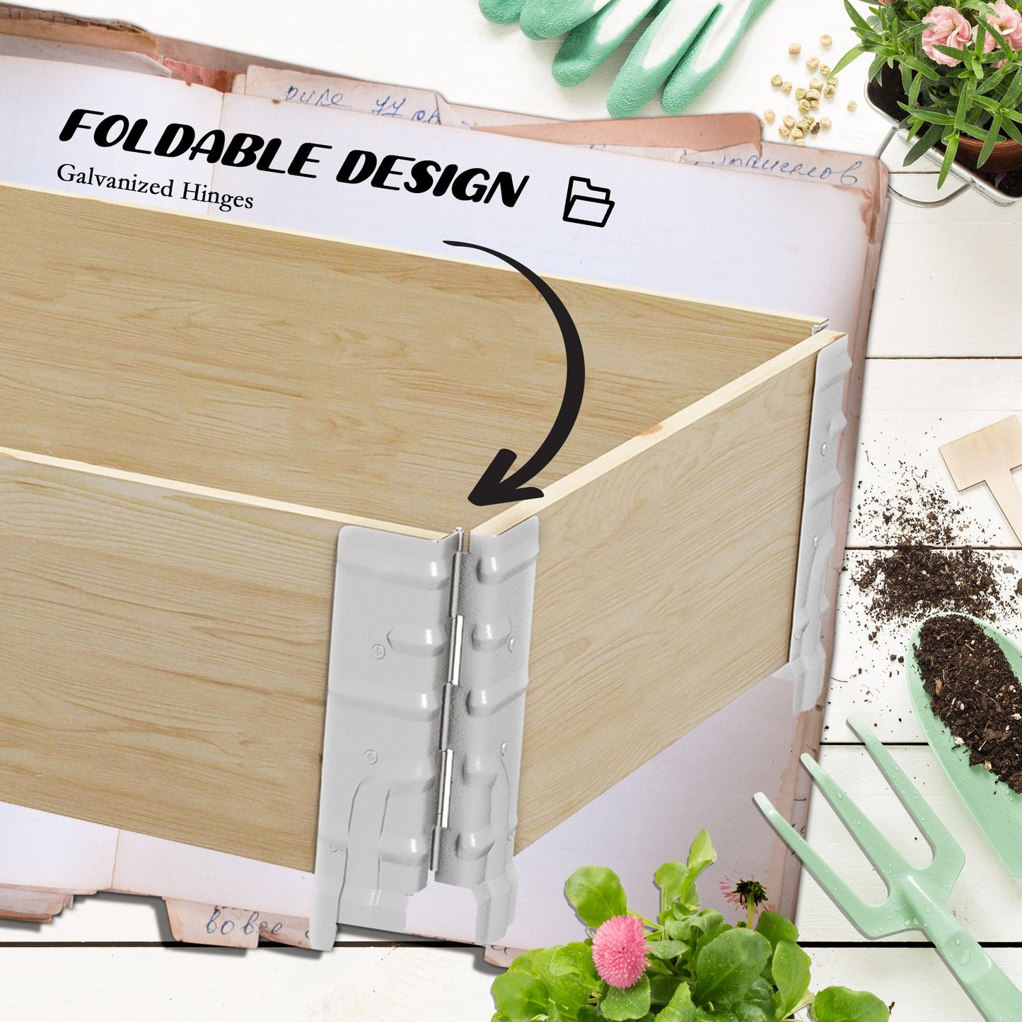 Raised Garden Bed, Foldable Wooden Planters for Outdoor Vegetables, Flowers, Herbs, Plants, Easy Assembly