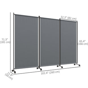 Folding Room Divider with Castor Wheels, Rolling Privacy Screen for Patio Backyard Pool Hot Tub, 6ft Tall