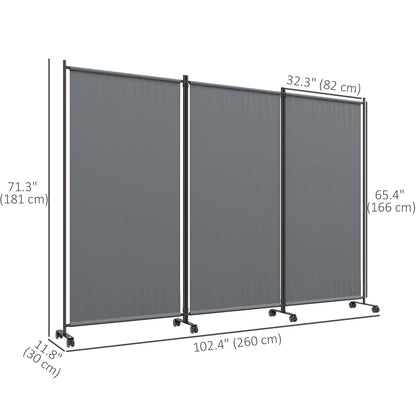 Folding Room Divider with Castor Wheels, Rolling Privacy Screen for Patio Backyard Pool Hot Tub, 6ft Tall