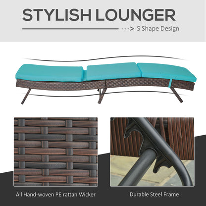 Wicker Patio Lounger, Outdoor Recliners Lounge Chair w/ 5-Level Adjustable Backrest, Cushion for Outdoor, Turquoise