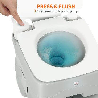 HOMCOM Outdoor Portable Travel Toilet Flushable Tank with Level Indicator 3 Way Pistol for Camping Boating Roadtripping 5.3 Gallon (20L)