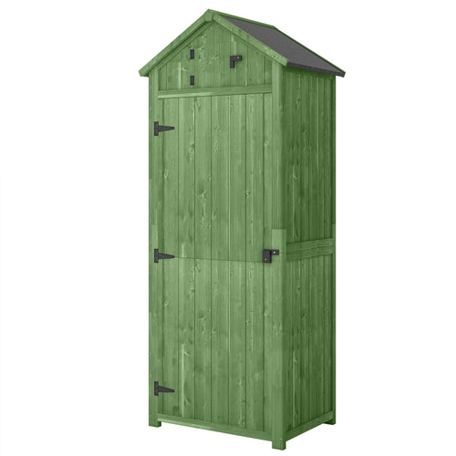 30" x 21" x 71" Garden Storage Shed, Outdoor Tool Utility Storage House with 3 Tier Shelves and Roof, Green