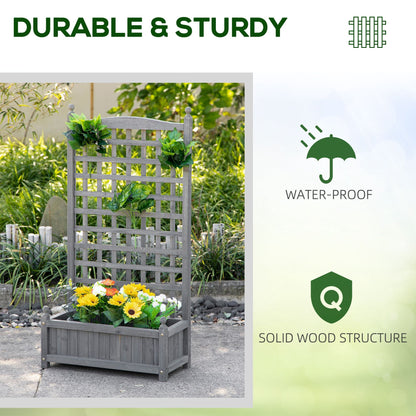 Raised Garden Bed with Trellis for Climbing Vines, Wood Planter Box for Garden, Free Standing Flower Bed, Indoor Outdoor Display Rack, 25.2" x 11" x 47.2", Grey